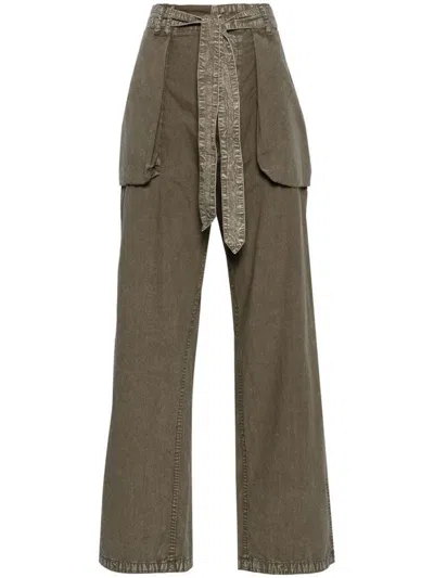 R13 High-waist Belted Cargo Trousers Pants In Green