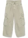 R13 Green Cropped Multi Pocket Cargo Jeans In Olive Green Garment Dye