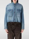 R13 Cropped Denim Shirt With Distressed Finish