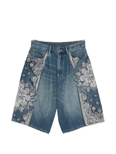 R13 Jesse Bandana-appliqué Shorts In Blue