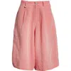 R13 Jesse Linen Carpenter Shorts In Coral Linen Chambray