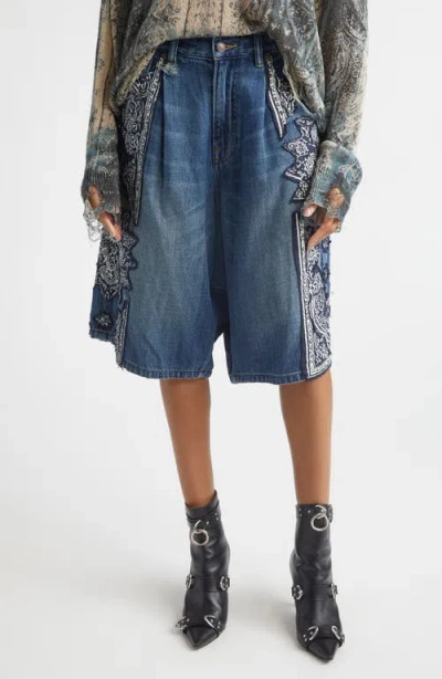 R13 Jesse Pleated Denim Bermuda Shorts In Blue