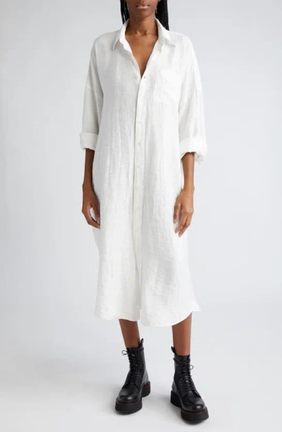 R13 Jumbo Long Sleeve Linen Blend Shirtdress In White