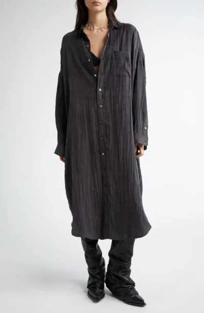 R13 Jumbo Long Sleeve Shirtdress In Black