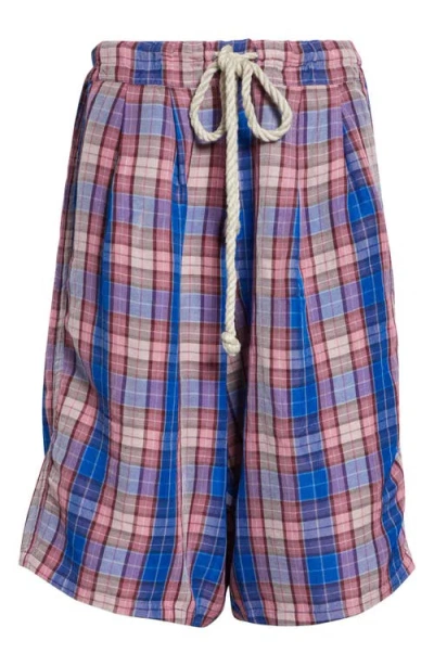 R13 Jumbo Plaid Pleated Drawstring Shorts In Brown