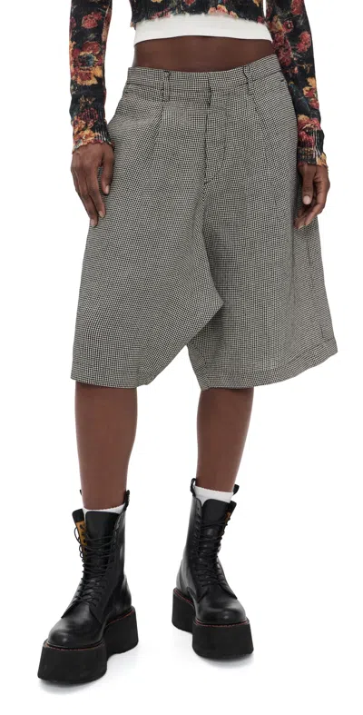 R13 Jumbo Tailored Shorts Black And White Houndstooth