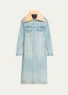 R13 Kat Long Denim Trucker Coat In Corbet Blue