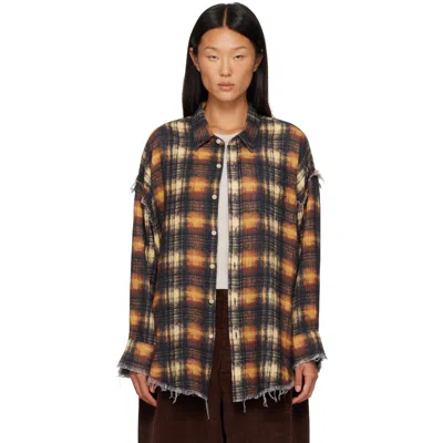 R13 Khaki & Black Shredded Seam Drop Neck Shirt In Khaki Black Cream Pl