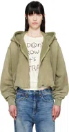 R13 Balloon Cropped Gathered Cotton-jersey Hoodie In Faded Olive