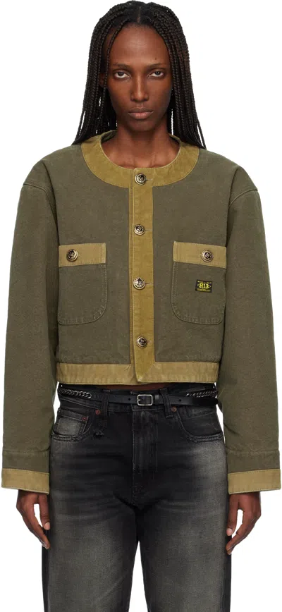 R13 Khaki Cord Trimmed Cropped Chore Jacket In Green