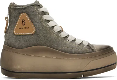 R13 Khaki Kurt High Top Sneakers In Washed Olive