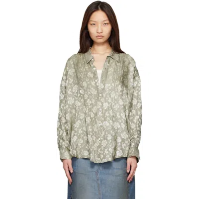 R13 Khaki Pintuck Drop Neck Shirt In Green