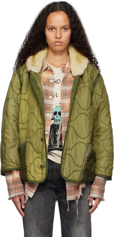 R13 Khaki Refurbished Liner Bomber Jacket In Ref Olive