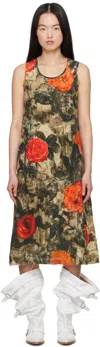 R13 Khaki Sleeveless Midi Dress In Camo Rose