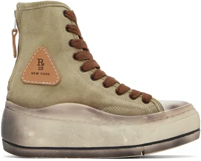 R13 Khaki Tall Kurt Trainers In Washed Khaki Suede