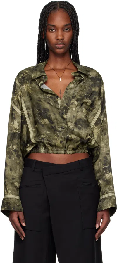 R13 Khaki Taped Crossover Bubble Shirt In Olive Floral