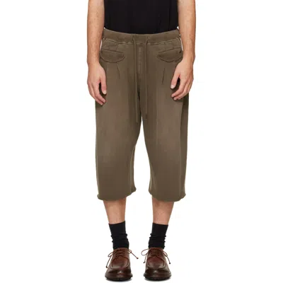 R13 カーキ Triple Pleat スウェットショートパンツ In Olive Green
