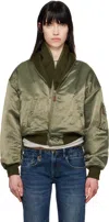 R13 Khaki Zip Collar Flight Bomber Jacket In Olive
