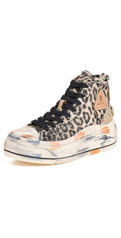 R13 Kurt High Top Sneakers Distressed Light Leopard