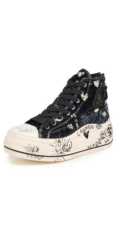 R13 Kurt High Top Sneakers Hearts On Black Graffiti