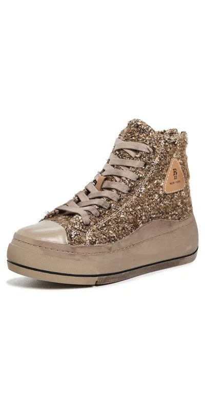 R13 Kurt High Top Sneakers Lt Brown Tweed In Multi