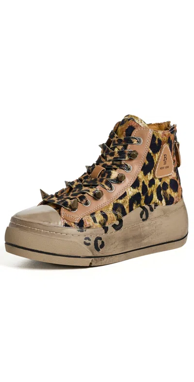 R13 Kurt High Top Sneakers Pink Leopard With Spikes In Brown