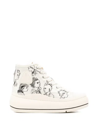 R13 Kurt Illustration Hi-top Sneakers In White