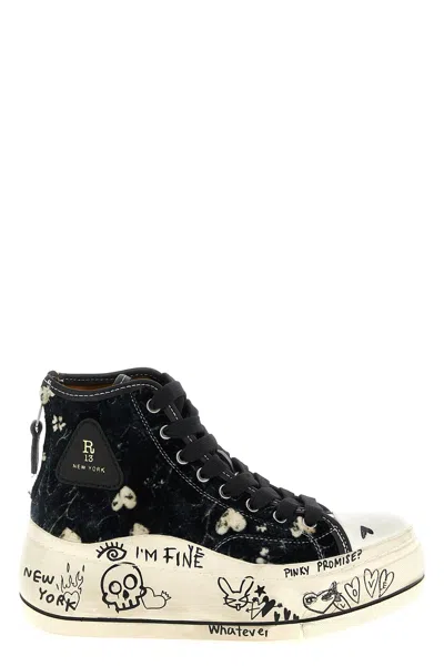 R13 Kurt Heart-patterned Sneakers In Black