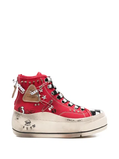 R13 Kurt Stud-embellished Graphic Sneakers In Red
