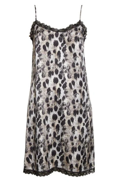 R13 Lace Trim Leopard Print Silk Slipdress In Black