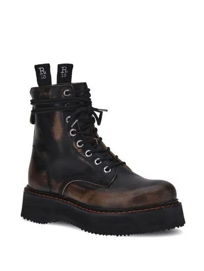 R13 Lace-up Platform Boots In Brown