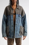 R13 Lacey Trucker Jacket Dawson Indigo Color Block In Dawson Indigo Color Block