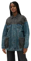 R13 Lacey Trucker Jacket Dawson Indigo Color Block In Dawson Indigo Color Block