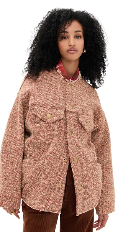 R13 Lacey Trucker Jacket Red/cream In Multi
