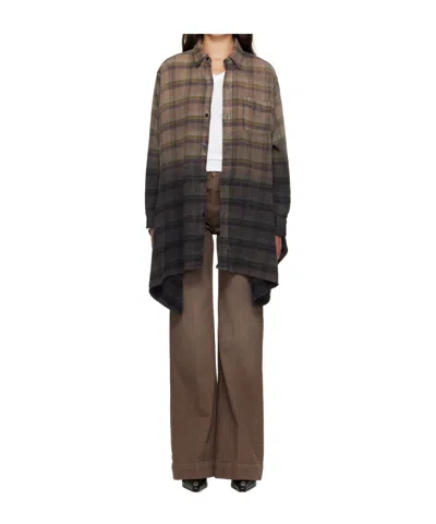 R13 Lapel Long-sleeved Shirt In Brown
