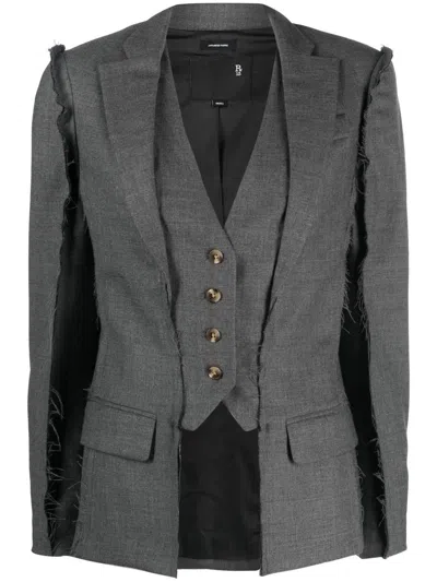 R13 Single-breasted Layered Wool Blazer In Grey