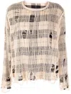 R13 Distressed Effect Crewneck Sweater With Checked Inner In Neutrals