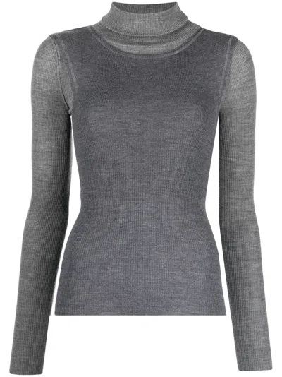 R13 Layered Roll-neck Ribbed Top In Grey