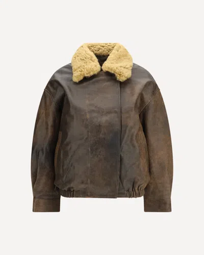 R13 Leather Bomber Jacket In Brown