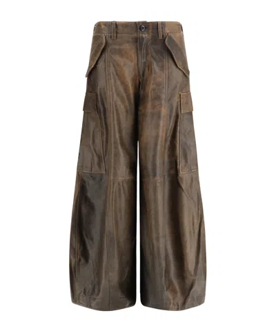 R13 Leather Cargo Pants In Brown