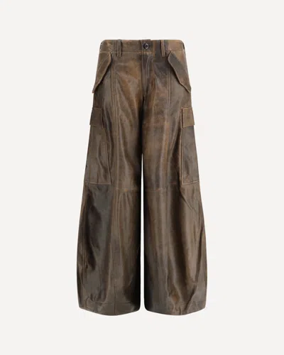 R13 Leather Cargo Pants In Brown
