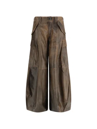 R13 Vintage-effect Leather Cargo Pants In Brown