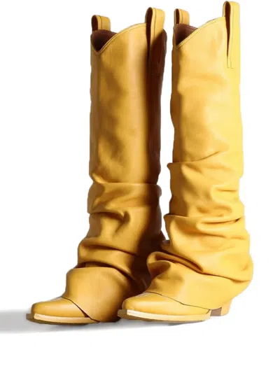 R13 Leather Comboy Boots In Yellow