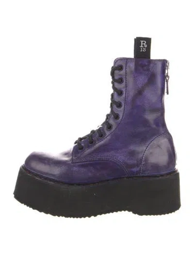Pre-owned R13 Leather Distressed Accents Combat Boots In Purple