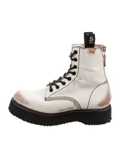 Pre-owned R13 Leather Distressed Accents Combat Boots In White
