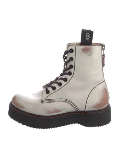 Pre-owned R13 Leather Distressed Accents Combat Boots In White
