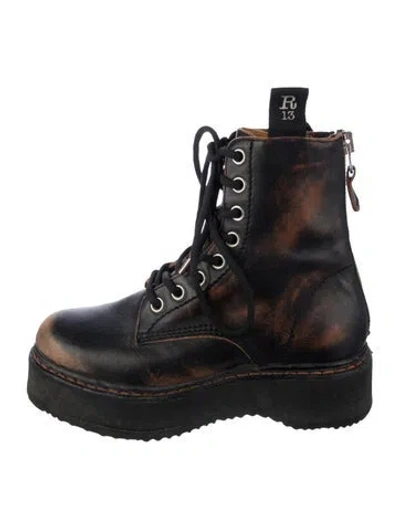 Pre-owned R13 Leather Distressed Accents Lace-up Boots In Black