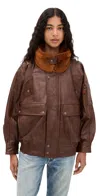 R13 Leather Flight Jacket With Shearling Collar Brown In Brown