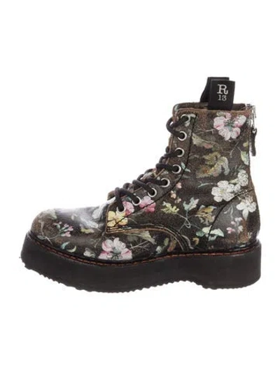 Pre-owned R13 Leather Floral Print Combat Boots In Black