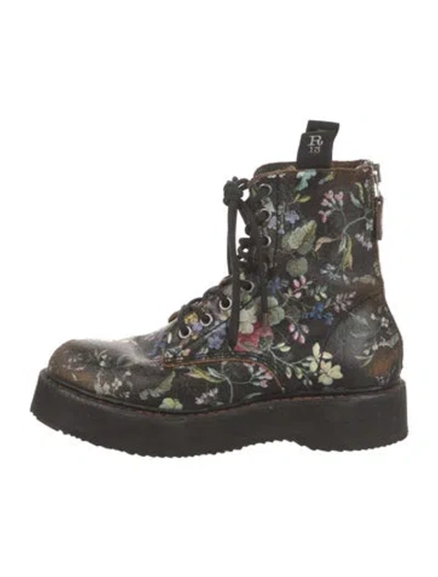 Pre-owned R13 Leather Floral Print Combat Boots In Black